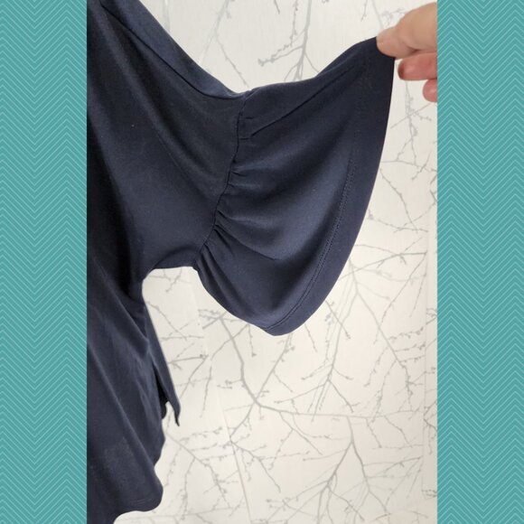 Bylyse Navy Stretch Knit Flutter Bell Sleeve Round Neck Top - Picture 2 of 5